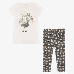 Mayoral-Кремовый топ и черные легинсы из хлопка | Childrensalon Outlet