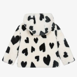 Mayoral-Girls Ivory & Black Heart Faux Fur Jacket | Childrensalon Outlet