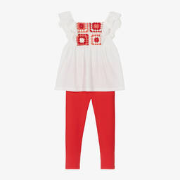 Mayoral-Girls Ivory Blouse & Red Leggings Set | Childrensalon Outlet