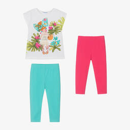 Mayoral-Girls Ivory & Blue Cotton Leggings Set | Childrensalon Outlet