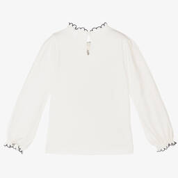 Mayoral-Girls Ivory & Blue Cotton Top | Childrensalon Outlet