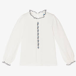 Mayoral-Girls Ivory & Blue Cotton Top | Childrensalon Outlet