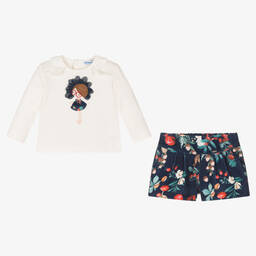 Mayoral-Girls Ivory & Blue Shorts Set | Childrensalon Outlet