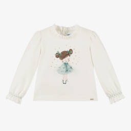 Mayoral-Girls Ivory Cotton Ballet Tee | Childrensalon Outlet