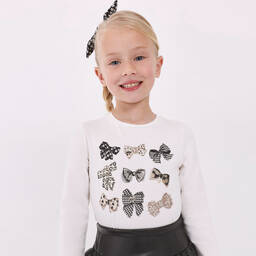 Mayoral-Кремовый хлопковый топ с бантиками и резинка для волос | Childrensalon Outlet