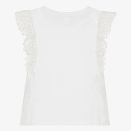 Mayoral-Girls Ivory Cotton Crochet T-Shirt | Childrensalon Outlet