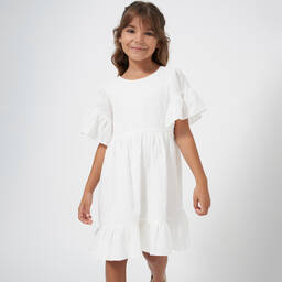 مايورال-فستان قطن مطرز لون عاجي | Childrensalon Outlet