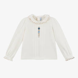 Mayoral-Girls Ivory Cotton Flower Top | Childrensalon Outlet