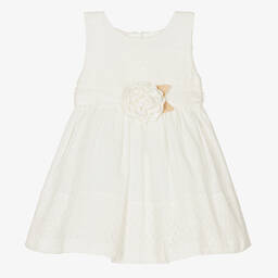 Mayoral-Кремовое хлопковое платье с кружевной отделкой | Childrensalon Outlet