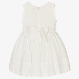 Mayoral-فستان بحزام مزيج قطن ودانتيل لون عاجي | Childrensalon Outlet