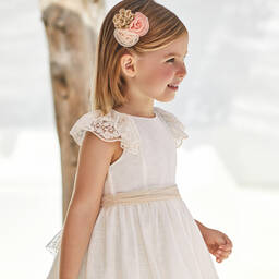 Mayoral-Girls Ivory Cotton & Lace Dress | Childrensalon Outlet