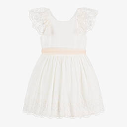 Mayoral-Girls Ivory Cotton & Lace Dress | Childrensalon Outlet