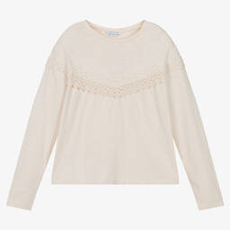 Mayoral-Girls Ivory Cotton & Lace Top | Childrensalon Outlet