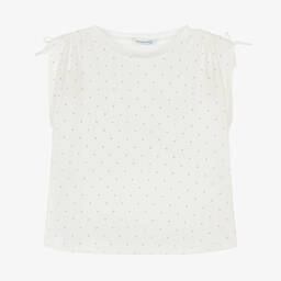 Mayoral-Girls Ivory Cotton Studded T-Shirt | Childrensalon Outlet