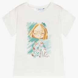 Mayoral-Girls Ivory Cotton T-Shirt | Childrensalon Outlet