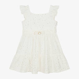 Mayoral-Girls Ivory Cotton V-Back Dress | Childrensalon Outlet