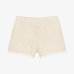 Mayoral-Girls Ivory Crochet Cotton Shorts | Childrensalon Outlet