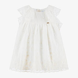 Mayoral-Girls Ivory Embroidered Floral Chiffon Dress | Childrensalon Outlet