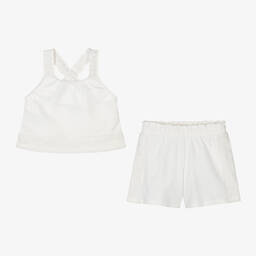 Mayoral-Girls Ivory Embroidered Shorts Set | Childrensalon Outlet