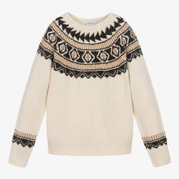 Mayoral-Girls Ivory Fair Isle Knit Sweater | Childrensalon Outlet