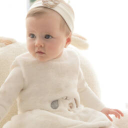 Mayoral Newborn-طقم فستان فرو صناعي لون عاجي للمولودات | Childrensalon Outlet