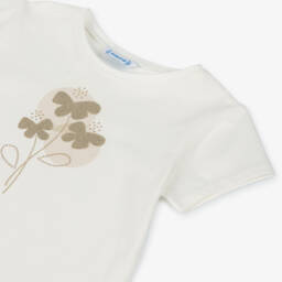 Mayoral-Girls Ivory Floral Cotton Tee | Childrensalon Outlet