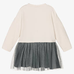 مايورال-فستان قطن جيرسي جينغهام لون عاجي وأسود | Childrensalon Outlet