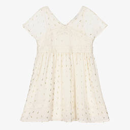 Mayoral-Girls Ivory & Gold Feather Chiffon Dress | Childrensalon Outlet