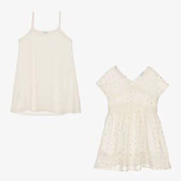 Mayoral-Girls Ivory & Gold Feather Chiffon Dress | Childrensalon Outlet