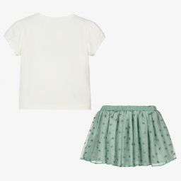 مايورال-طقم تنورة قطن جيرسي وتول لون عاجي وأخضر | Childrensalon Outlet