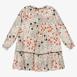 Mayoral-Girls Ivory Heart Print Viscose Dress | Childrensalon Outlet