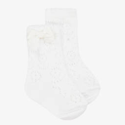 Mayoral Newborn-Girls' Ivory Knit Bow Socks | Childrensalon Outlet