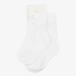 Mayoral Newborn-Girls' Ivory Knit Bow Socks | Childrensalon Outlet