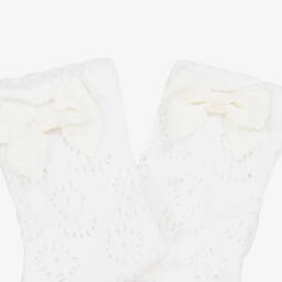 Mayoral Newborn-Girls' Ivory Knit Bow Socks | Childrensalon Outlet