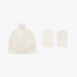 Mayoral Newborn-Girls Ivory Knit Hat and Mittens | Childrensalon Outlet