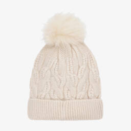 Mayoral-Girls Ivory Knit Hat with Pom-Pom | Childrensalon Outlet