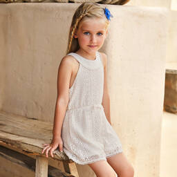 Mayoral-Girls Ivory Lace Playsuit | Childrensalon Outlet