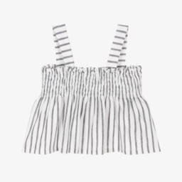 Mayoral-Girls Ivory & Onyx Striped Cotton Top | Childrensalon Outlet