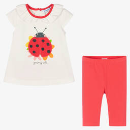 Mayoral-Кремовый топ с божьей коровкой и розовые легинсы | Childrensalon Outlet