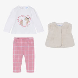 Mayoral-Girls Ivory & Pink Leggings Set | Childrensalon Outlet