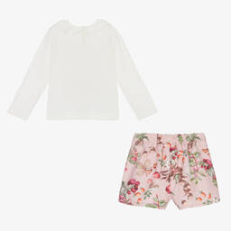 مايورال-طقم شورت أطفال بناتي قطن جيرسي لون عاجي وزهري | Childrensalon Outlet