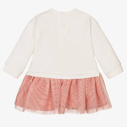 مايورال-فستان قطن جيرسي وتول لون عاجي وزهري | Childrensalon Outlet