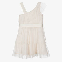 Mayoral-Girls Ivory Pleated Tulle Dress | Childrensalon Outlet
