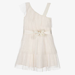 Mayoral-Girls Ivory Pleated Tulle Dress | Childrensalon Outlet