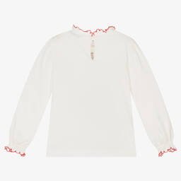 Mayoral-Girls Ivory & Red Cotton Top | Childrensalon Outlet