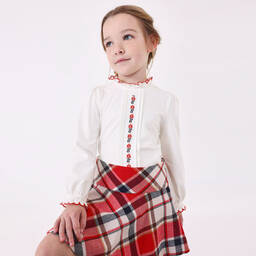 Mayoral-Girls Ivory & Red Cotton Top | Childrensalon Outlet