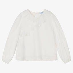 Mayoral-Girls Ivory Ruffle Crêpe Blouse | Childrensalon Outlet