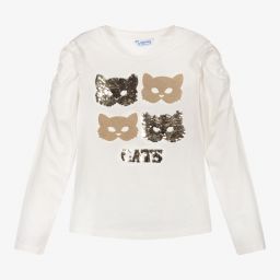 Mayoral-Girls Ivory Sequin Cat Top | Childrensalon Outlet