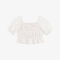 Mayoral-Girls Ivory & Silver Textured Blouse | Childrensalon Outlet