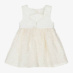 Mayoral-فستان أطفال بناتي أورغانزا ومزيج كتان لون عاجي | Childrensalon Outlet